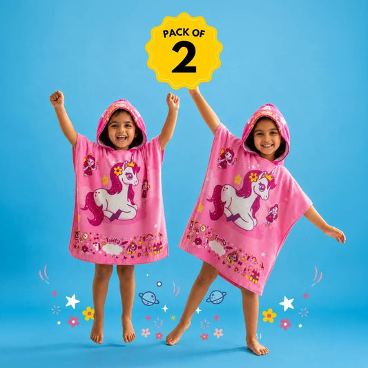 June the Unicorn – Maxx Series Hooded Poncho Towels for Kids, Set of 2 | Quick-Dry, Highly Absorbent Microfiber Bath Towels