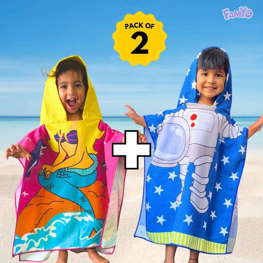 Famyo Poncho Towel Set of 2, Bundle Offer - Astro & Pink Mermaid