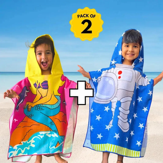 Famyo Poncho Towel Set of 2, Bundle Offer - Astro & Pink Mermaid