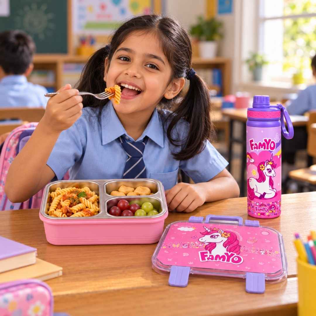 June the Unicorn Bento Lunch Box & Water Bottle Combo for Kids | Leakproof Bento Box & 900 ML Stainless Steel Water Bottle | School Essentials Set | Perfect for Festive Gifting