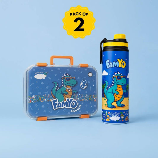 Rexy Dinosaur Lunch Box & Water Bottle Combo for Kids | Leakproof Bento Box & Kids Water Bottle | School Essentials Set