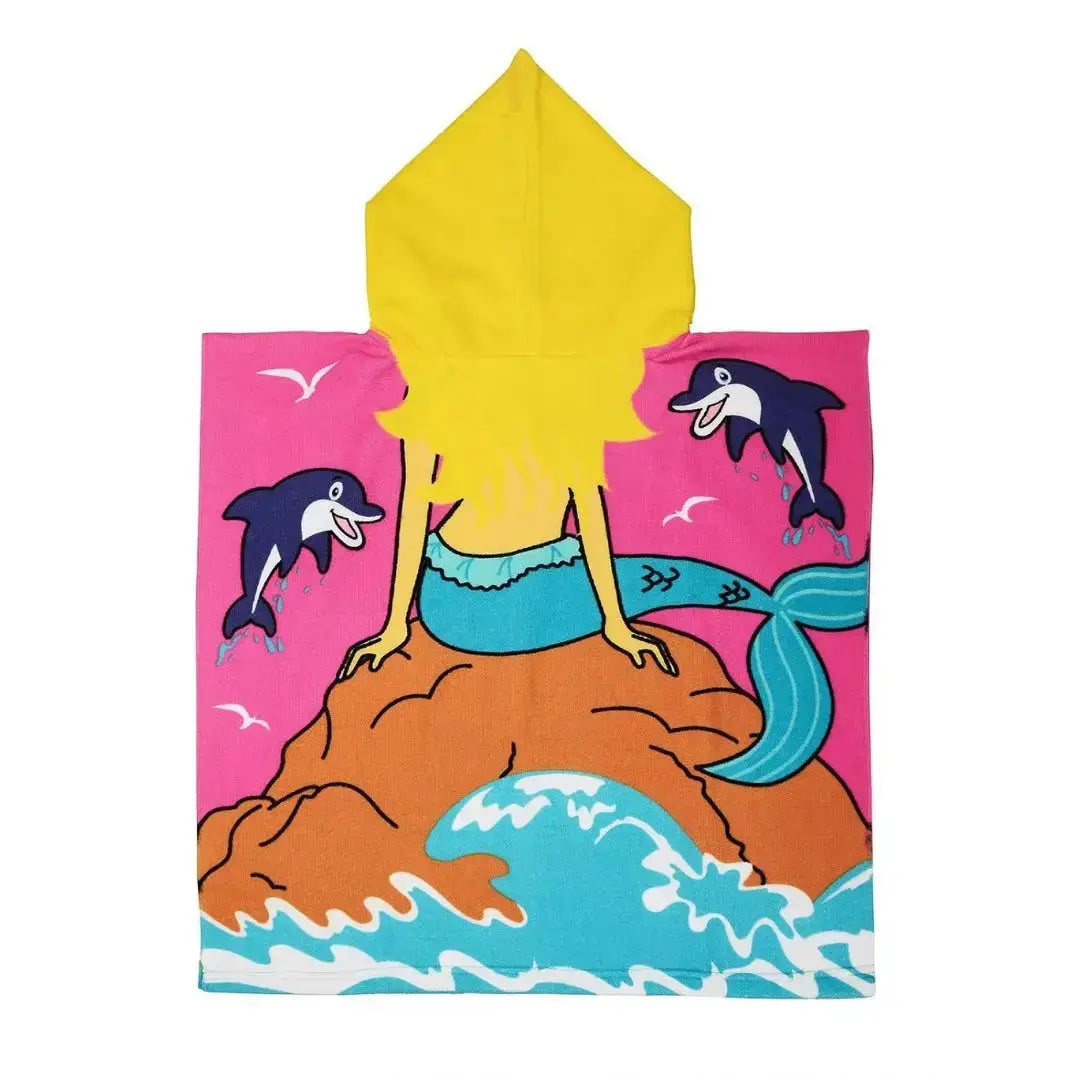Cute Pink Mermaid Poncho Bath Towel for Kids, 1-7 years | Quick-Drying Microfiber Kids Towel
