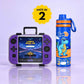 Famyo Game On Bento Lunch Box & Rexy Dinosaur Water Bottle Combo for Kids | Leakproof Bento Box & 900 ML Stainless Steel Water Bottle | School Essentials Set | Perfect for Festive Gifting