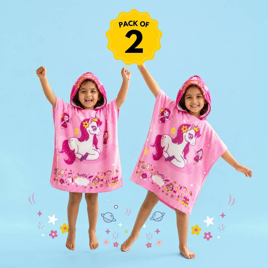 June the Unicorn – Maxx Series Hooded Poncho Towels for Kids, Set of 2 | Quick-Dry, Highly Absorbent Microfiber Bath Towels