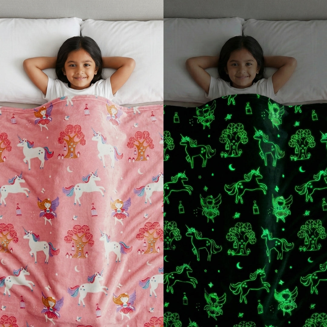 Pink Unicorn Glow Blanket | Soft Flannel AC Blanket for All-Season | Perfect Gift for Kids