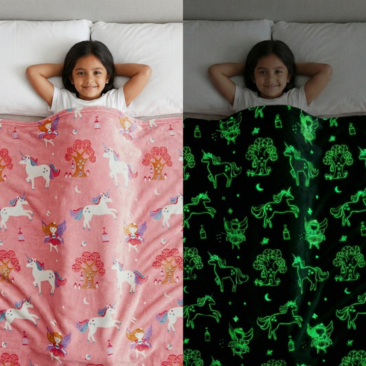 Pink Unicorn Glow Blanket | Soft Flannel AC Blanket for All-Season | Perfect Gift for Kids