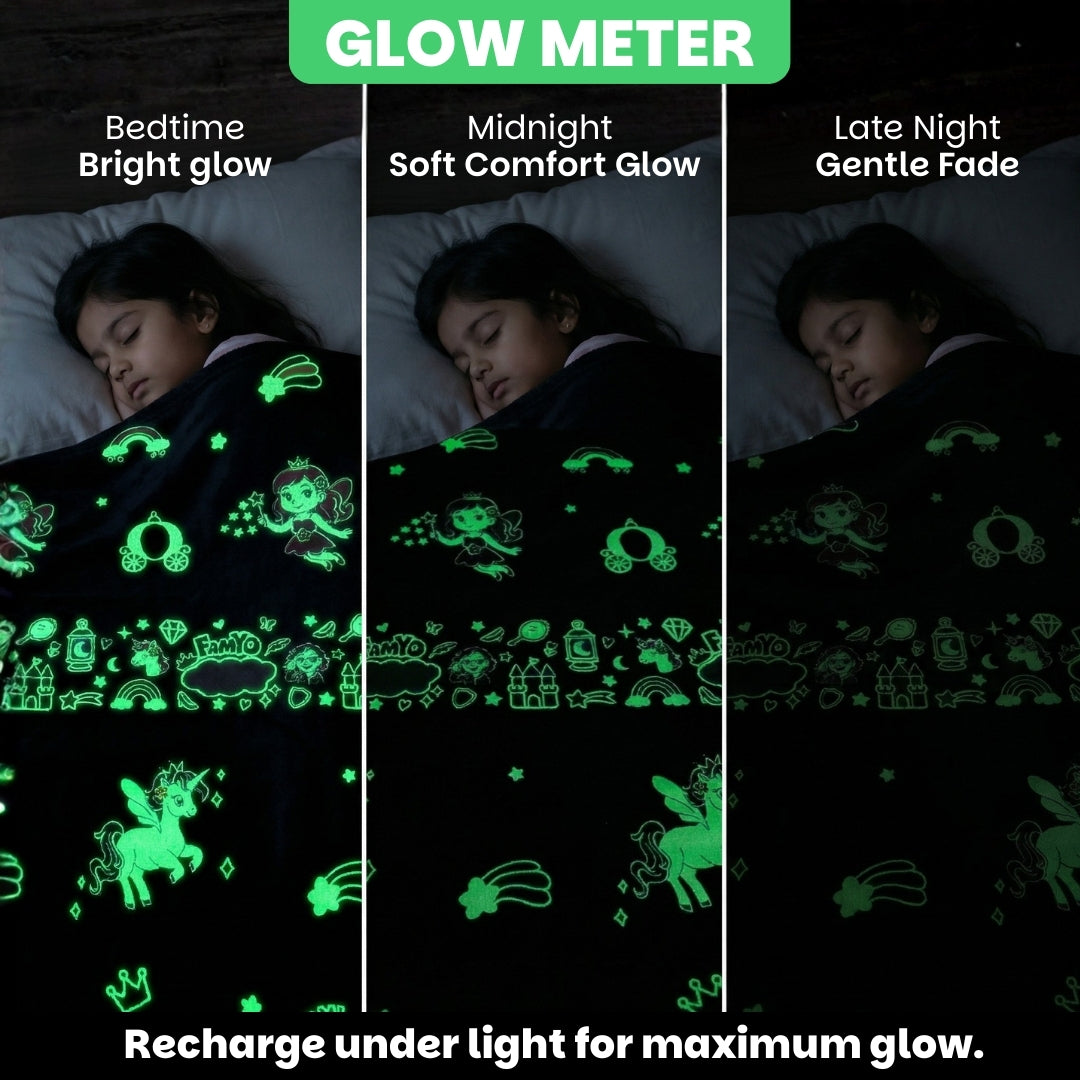 June the Unicorn & Rexy the Dino Glow Maxx Blanket, Set of 2 – Glow Maxx Series | Soft Flannel Queen Size AC Blankets, 200×152 cm