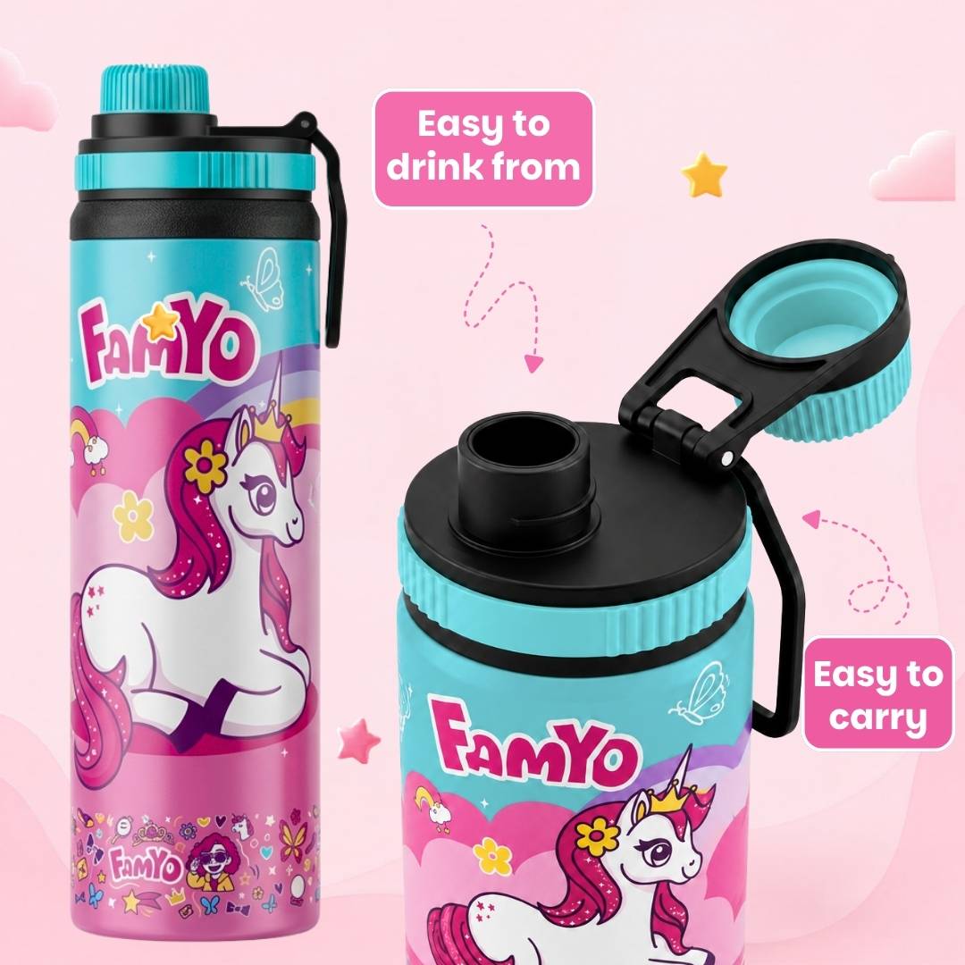 Famyo June the unicron water bottle for kids - 900 ml - school essential - easy to drink from - easy to carry