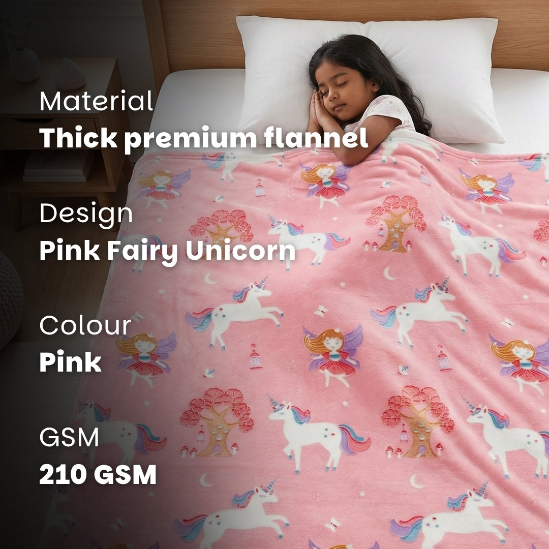 Pink Unicorn Glow Blanket | Soft Flannel AC Blanket for All-Season | Perfect Gift for Kids