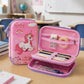 Famyo Pink pencil case with unicorn design for kids school stationery organisation