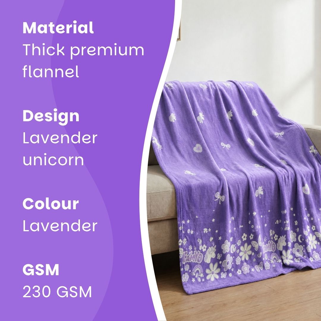 Lavender Unicorn & Dark Blue Astronaut Glow Quilt/Blanket/AC Comforter Set of 2 | Soft Flannel Queen Size Glow Blankets | All-Season Comfort