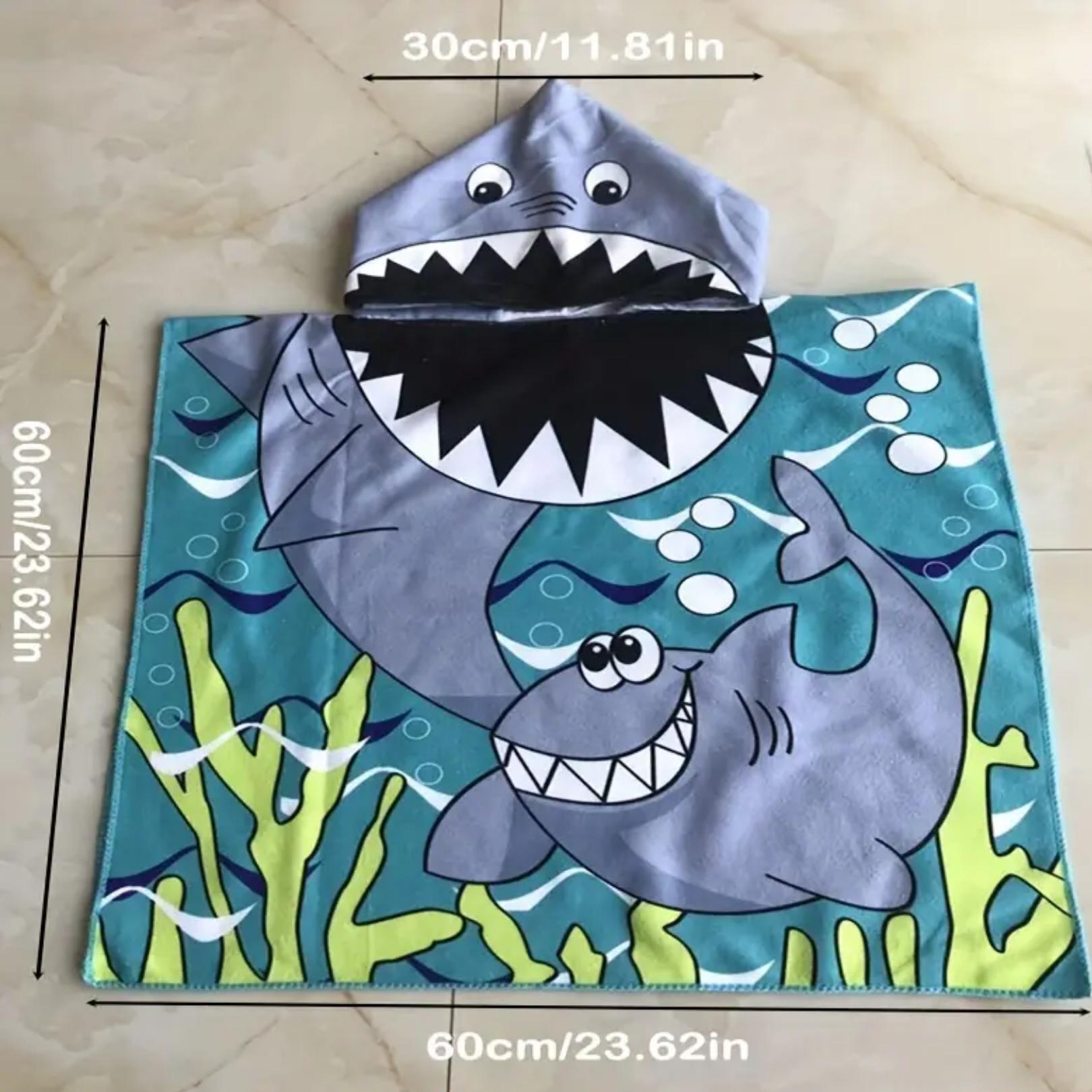 Cute Shark Poncho Towel for Kids | Hooded Beach Bath Towels for Boys & Girls | 60 x 60cm Toddler Pool Towel with Hood