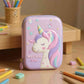 Purple unicorn pencil box for girls with 3D hard shell and sparkly design