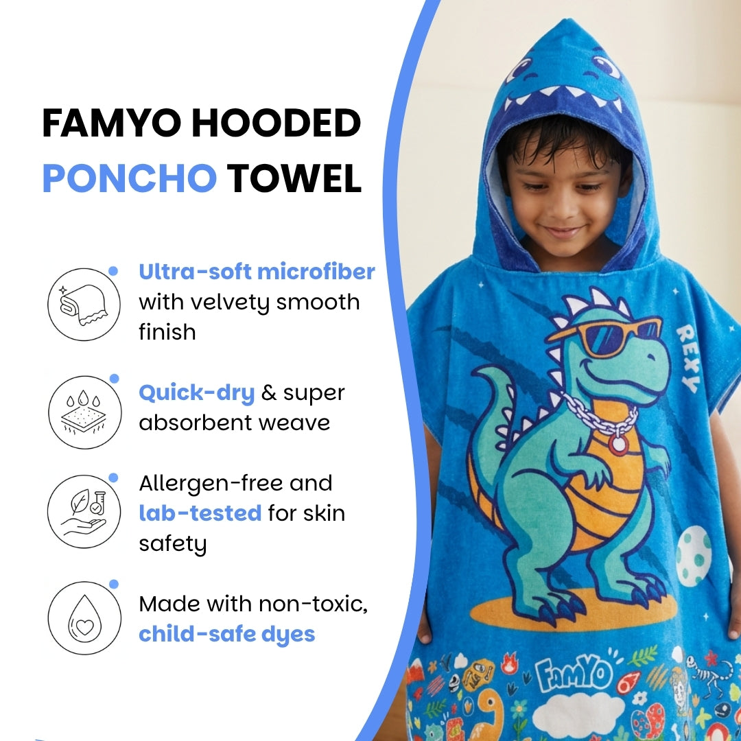Famyo Dinosaur Poncho hooded towel for kids 