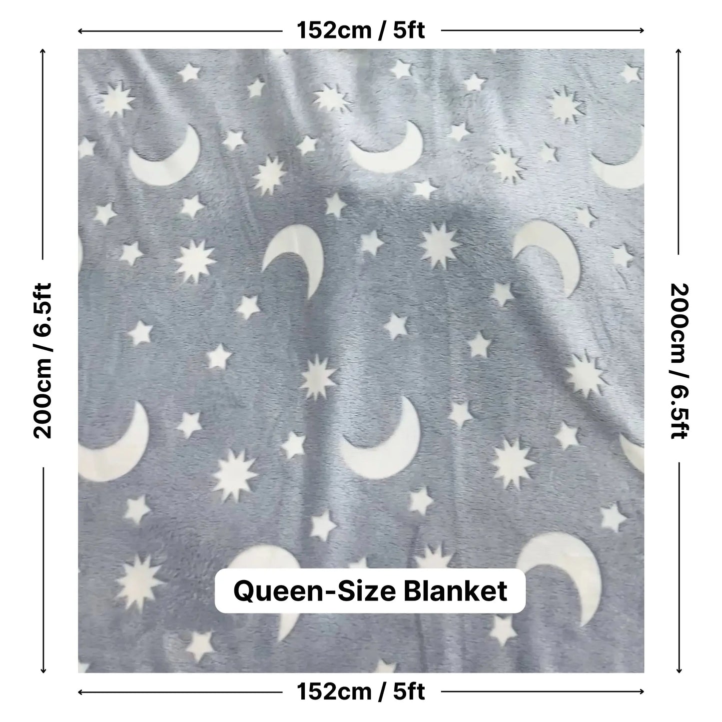 Moon & Stars Glow in The Dark Blanket | Queen-Size, 80in x 60in