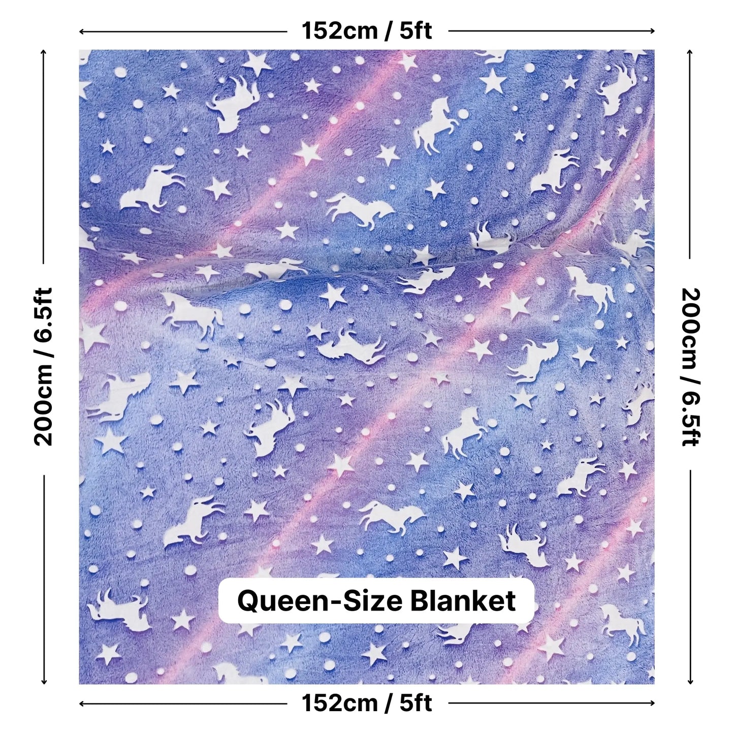 Purple Unicorn Glow in the Dark Blanket | Queen-Size,  80in x 60in