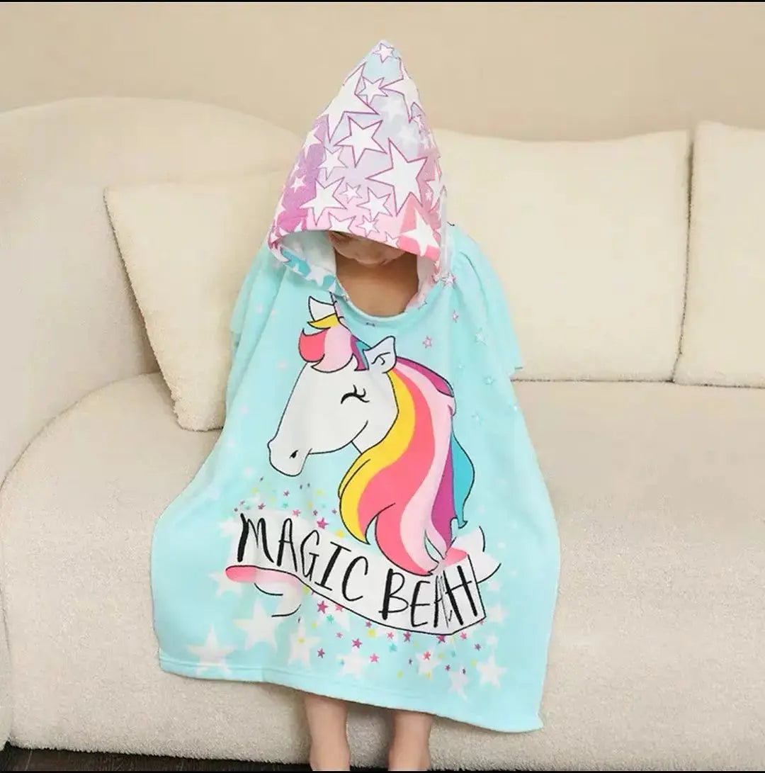 Magic Beach Pink Unicorn Hooded Towel for Kids, 1–7 Years 100% Microfiber Kids Bath Towel