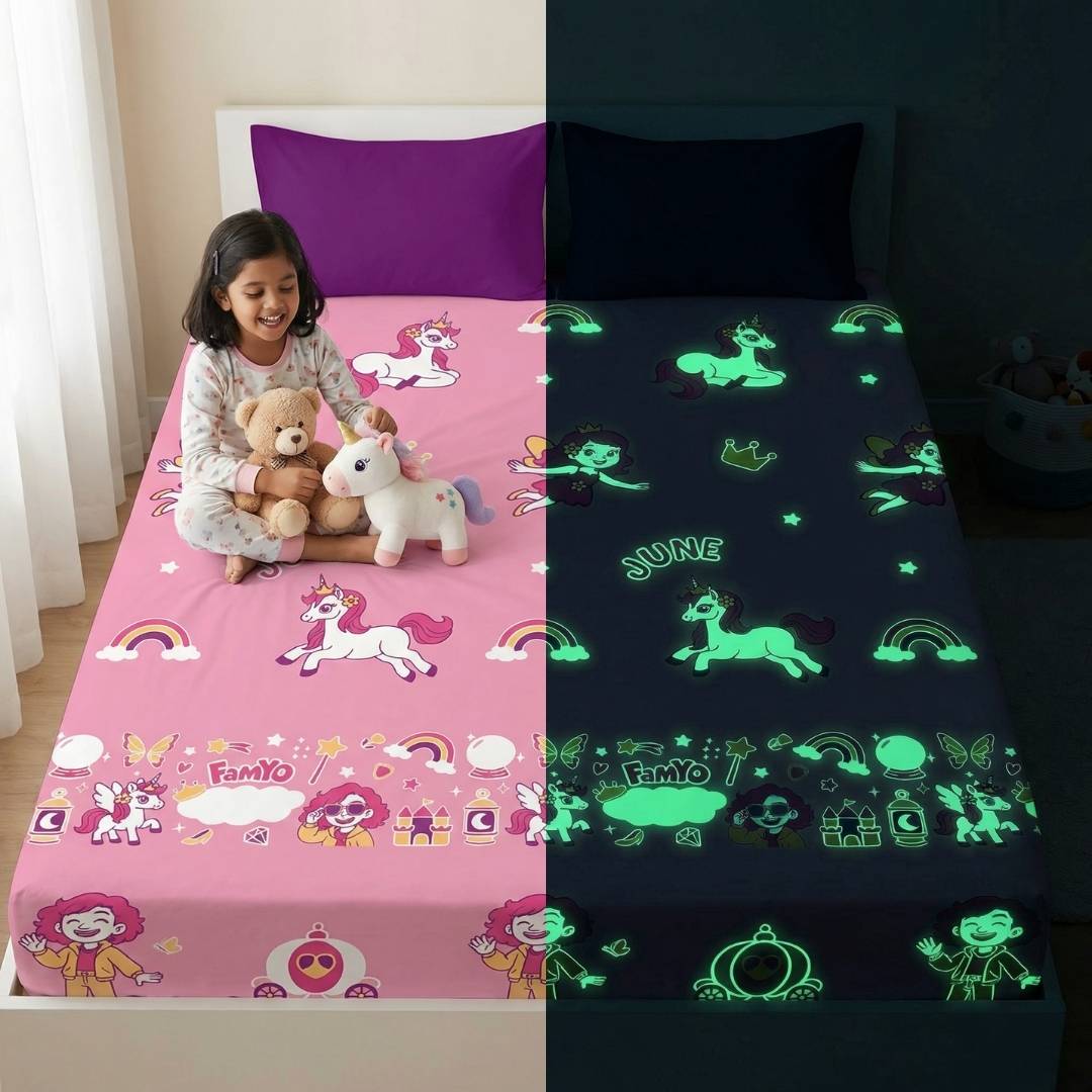 Famyo Glow Bedsheet - june the unicorn design for kids 