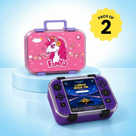 Game On & June the Unicorn Bento Lunch Box Combo for Kids | Leakproof Bento Boxes | School Essentials Set | Perfect for Festive Gifting