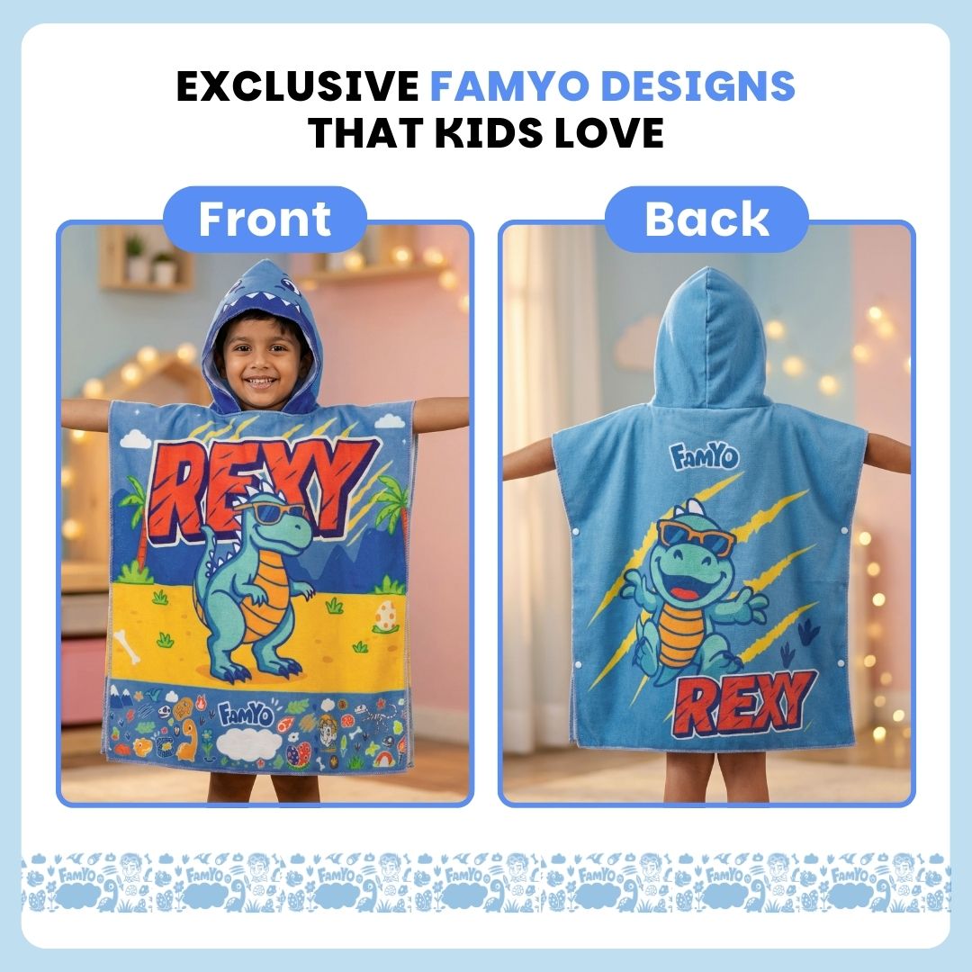 Rexy the Dino Kids Towel from Famyo Hood Maxx Series – Ultra-Soft Kids Hooded Towel for Ages 0–7 | Perfect Gift for Kids