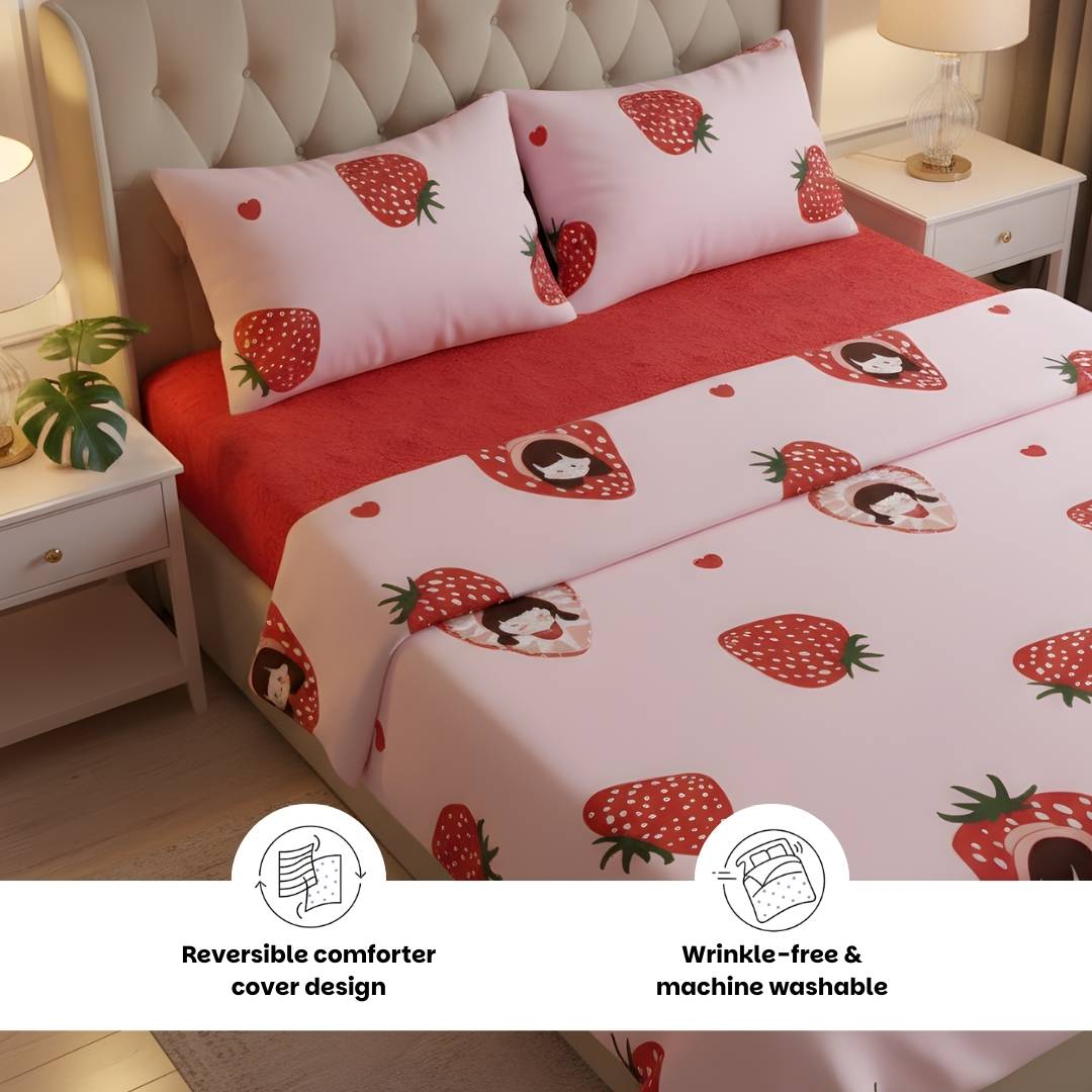 Strawberry Pink 250TC King Bed Sheet Set (Set of 4 or Set of 5)