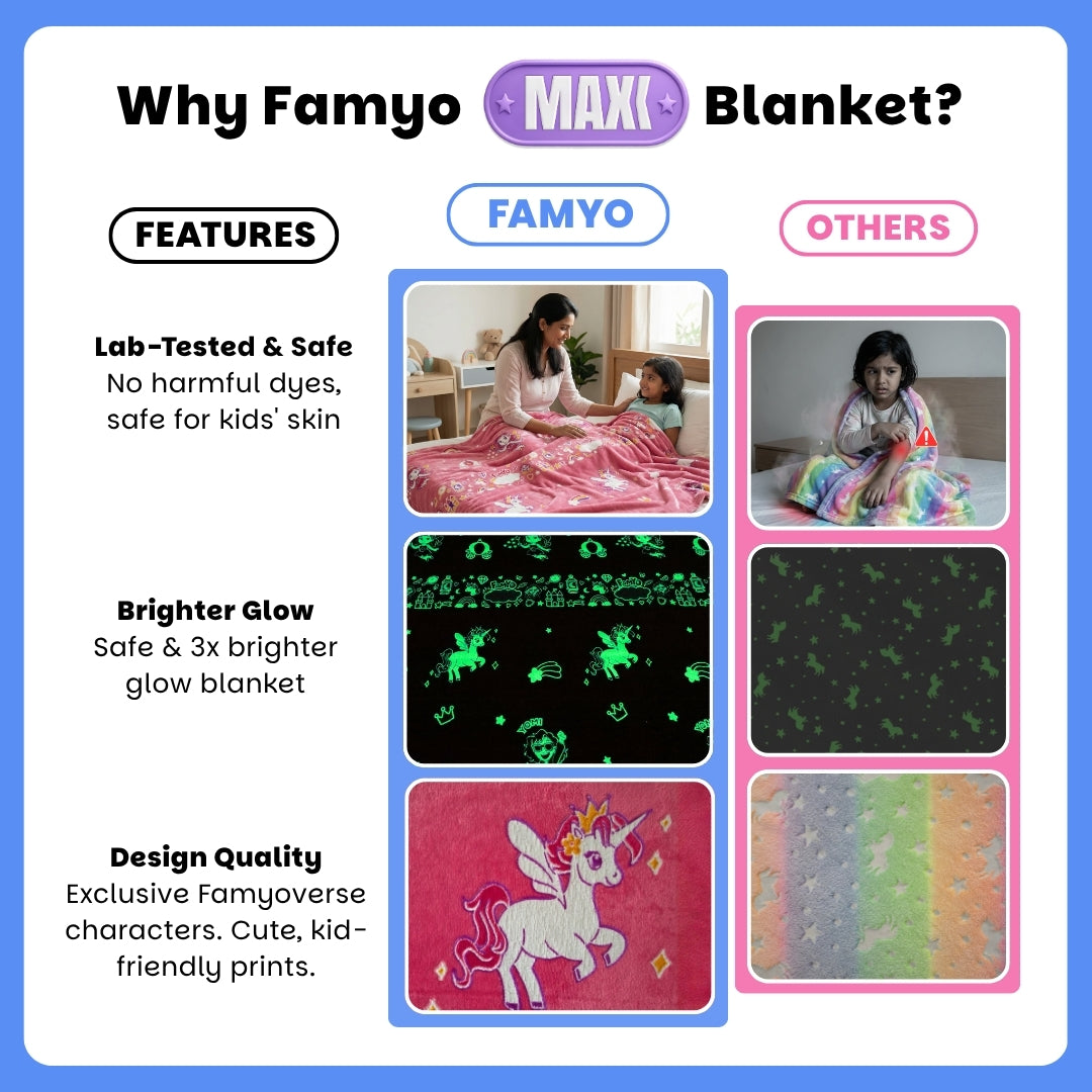 June the Unicorn Glow Blanket – Glow Maxx Series | Soft Flannel AC Blanket for All-Season | Perfect Gift for Kids