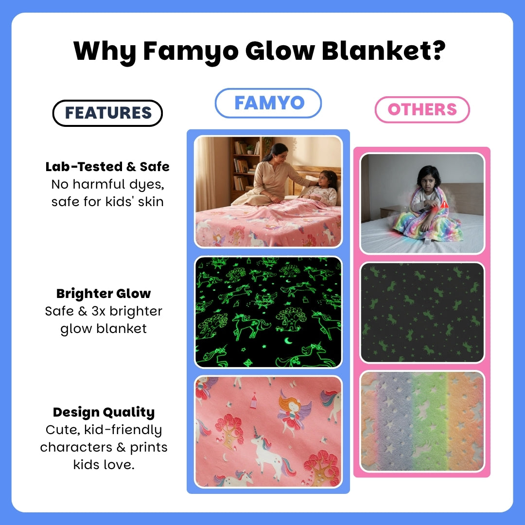 Pink Unicorn Glow Blanket | Soft Flannel AC Blanket for All-Season | Perfect Gift for Kids