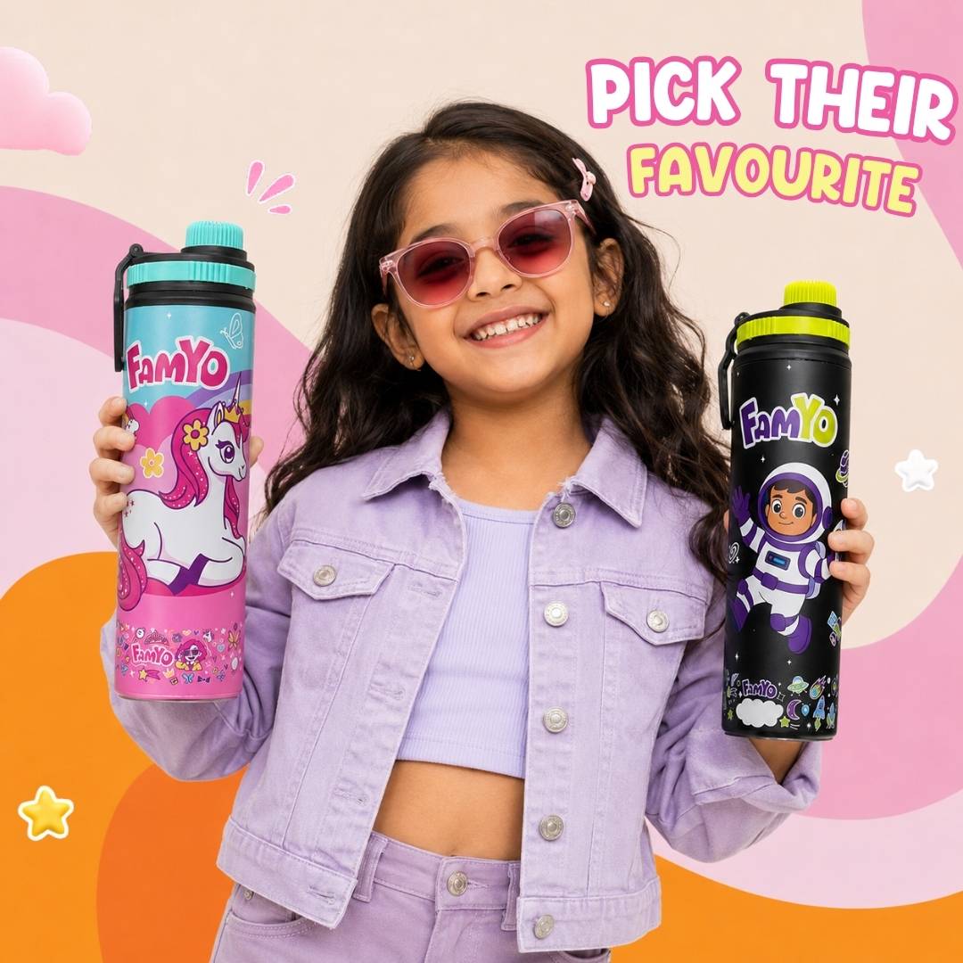 Famyo June the unicron water bottle for kids - 900 ml - school essential - available in 3 designs - pick their favorites