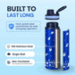 Kids stainless steel water bottle available in June the Unicorn, Rexy the Dinosaur, Leo the Astronaut, Dark Blue Astronaut, and Lavender Unicorn designs, featuring a 900 ml capacity, ideal for school, travel, and everyday hydration.