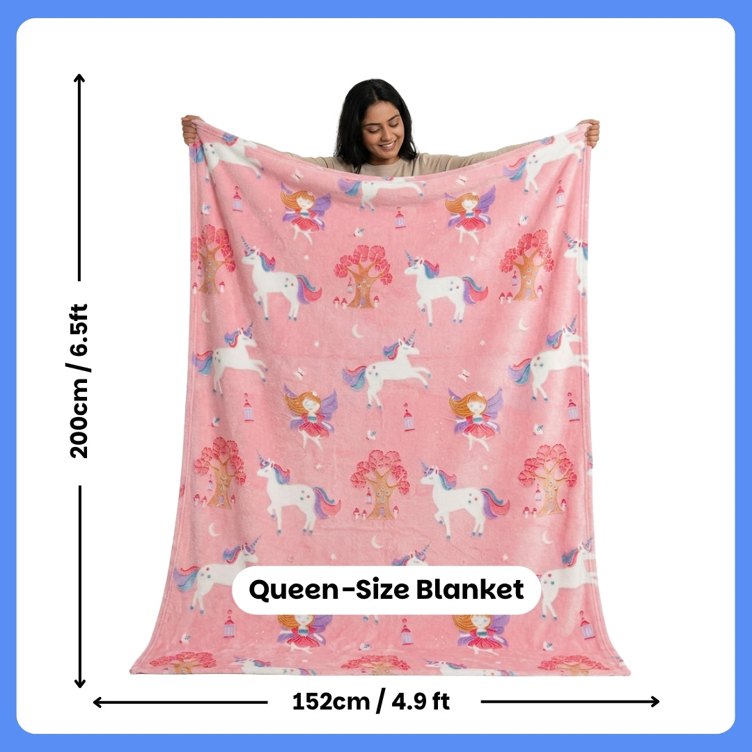 Pink Unicorn Glow Blanket | Soft Flannel AC Blanket for All-Season | Perfect Gift for Kids