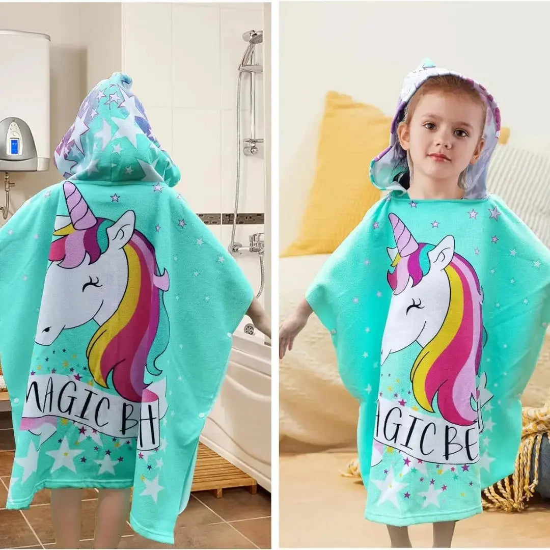 Kids Hooded Hooded Bath Poncho Magic Beach Pink Unicorn Poncho