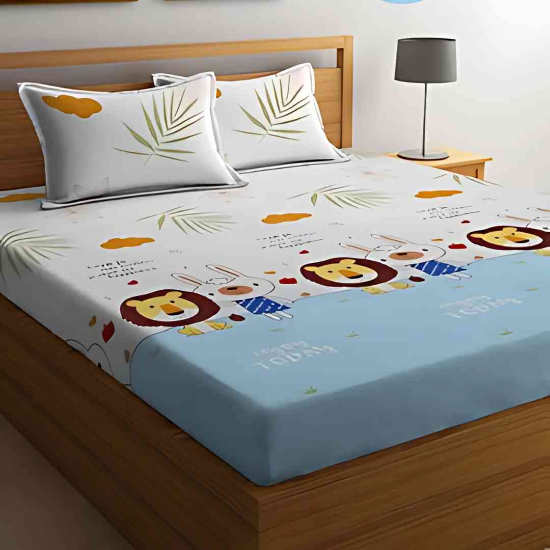 3pc King Size Bedsheet Set – Fitted Bedsheet & 2 Zipped Pillow Covers | Lion & Rabbit Kids Bedding Famyo Shop WH