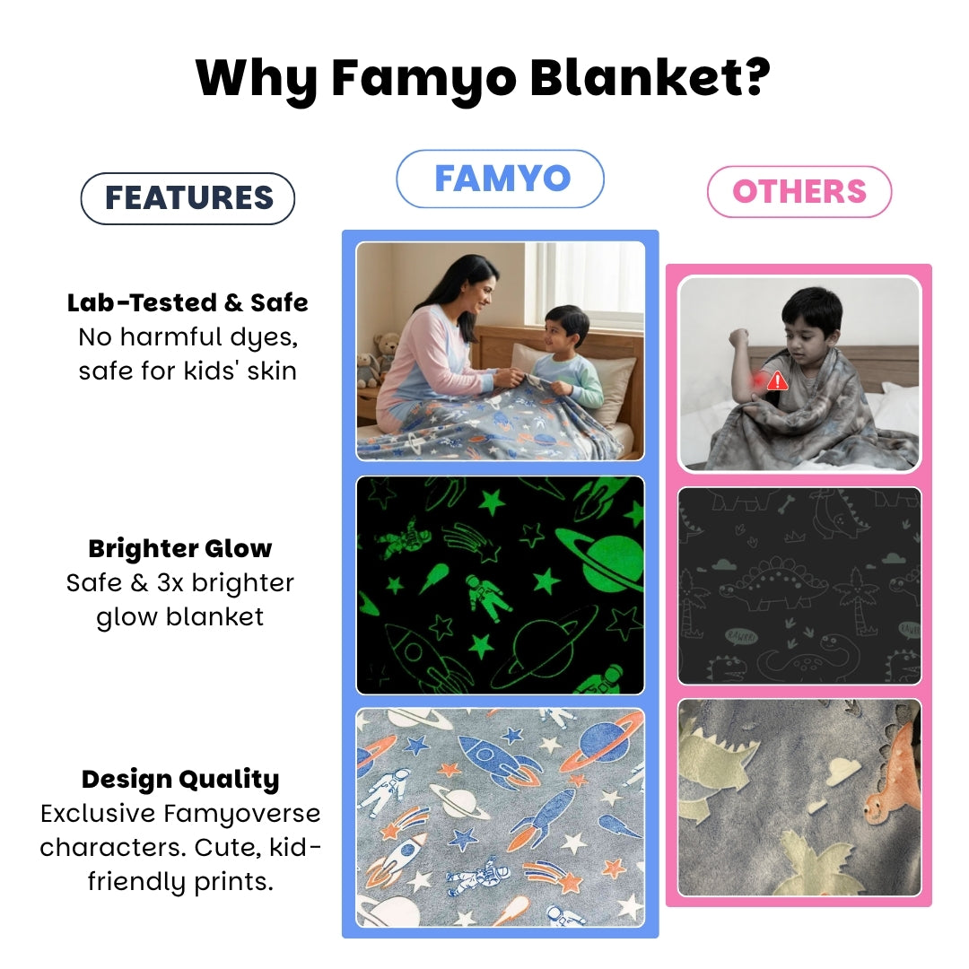 Rocket & Spaceship Glow Blanket | Soft Flannel AC Blanket for All-Season | Perfect Gift for Kids