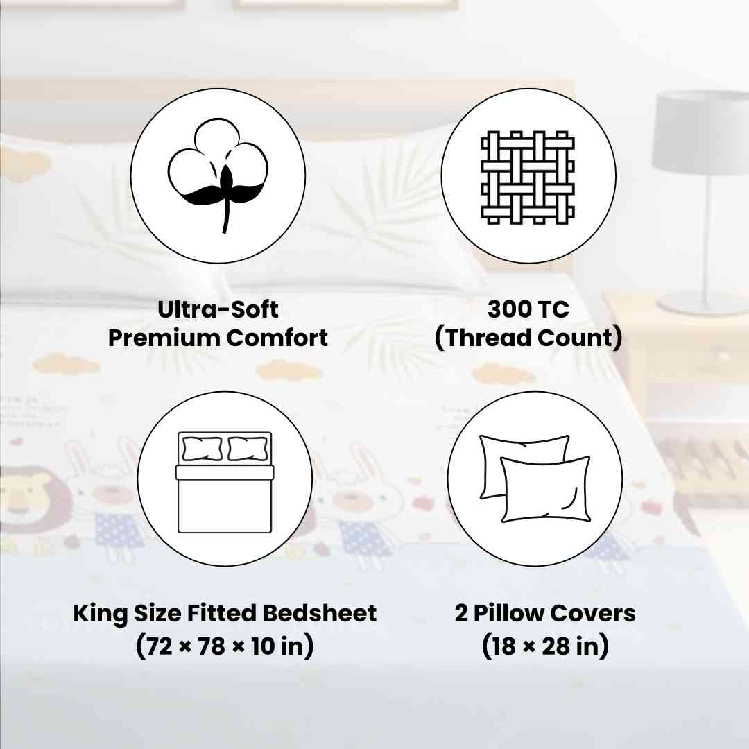3pc King Size Bedsheet Set – Fitted Bedsheet & 2 Pillow Covers | Lion & Rabbit Kids Bedding Famyo Shop WH