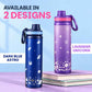 Kids stainless steel water bottle available in June the Unicorn, Rexy the Dinosaur, Leo the Astronaut, Dark Blue Astronaut, and Lavender Unicorn designs, featuring a 900 ml capacity, ideal for school, travel, and everyday hydration.