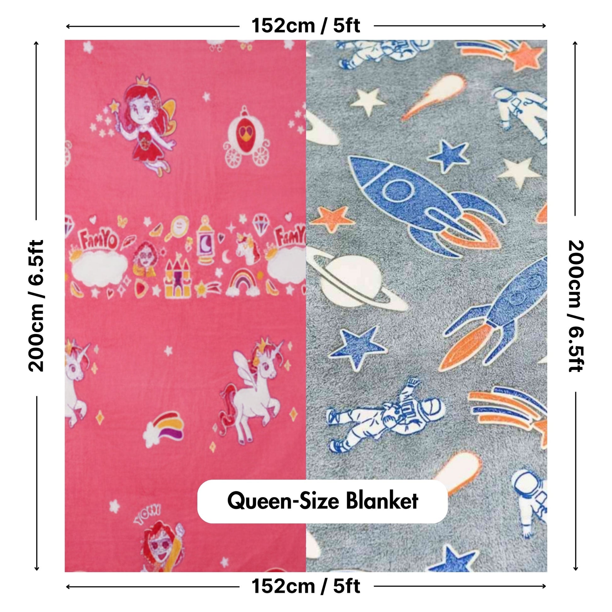 Rocket & June the Unicorn Glow in the Dark Blankets for Kids | Set of 2 Soft Glow Blankets | Safe, Skin-Friendly Throw Blankets | Ages 0–15 Years Famyo Shop WH