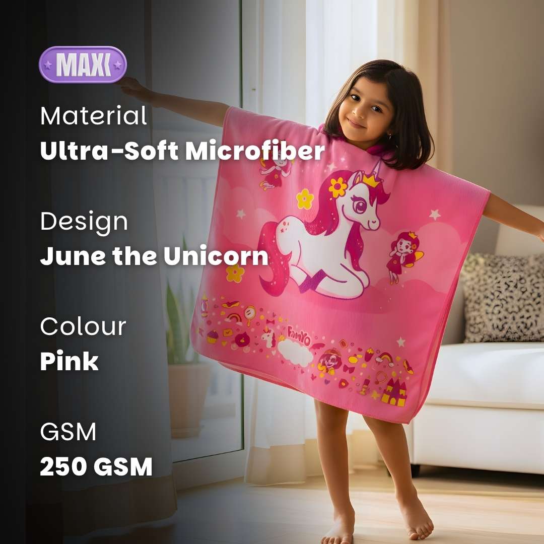 June the Unicorn Kids Towel from Famyo Hood Maxx Series – Ultra-Soft Kids Hooded Towel for Ages 0–7 | Perfect Gift for Kids