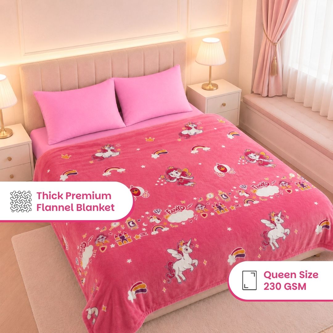June the Unicorn Glow in the Dark Blanket/Quilt/AC Comforter & Glow Bedsheet Set for Kids | 4 PC Queen Size Bedding Set | Glow Maxx Series