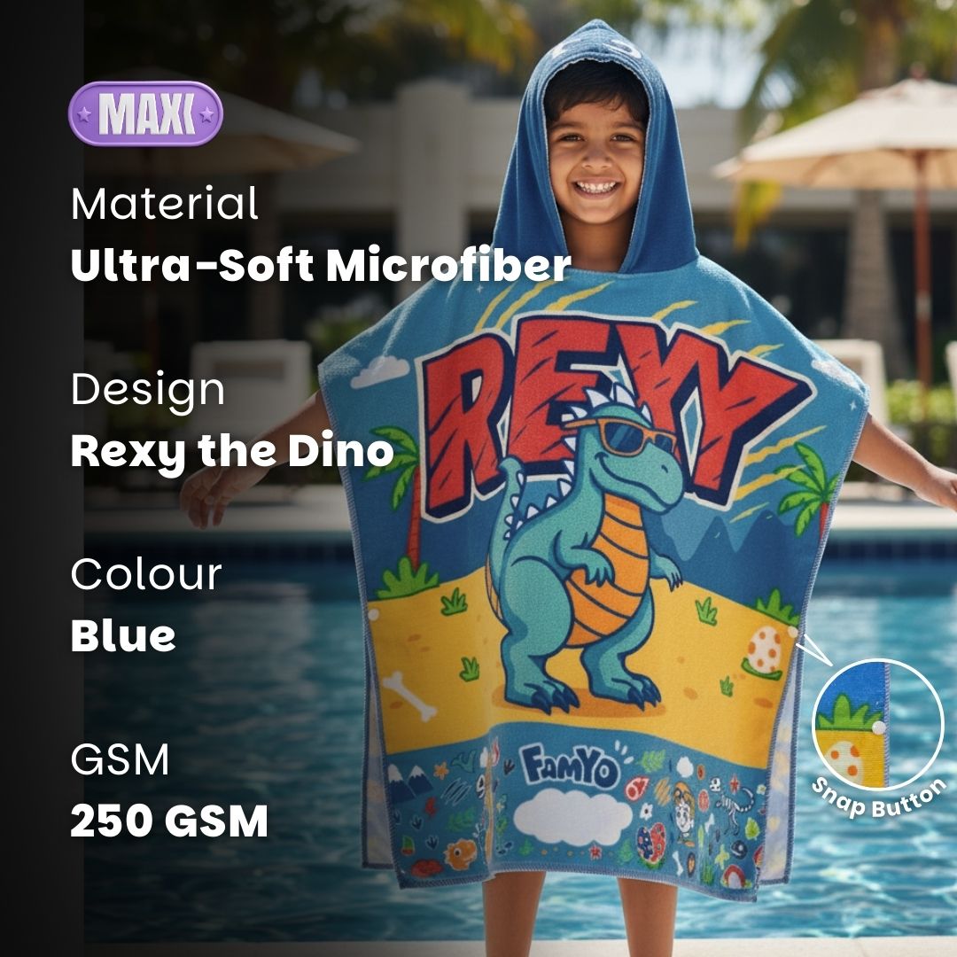 Rexy the Dino Kids Towel from Famyo Hood Maxx Series – Ultra-Soft Kids Hooded Towel for Ages 0–7 | Perfect Gift for Kids