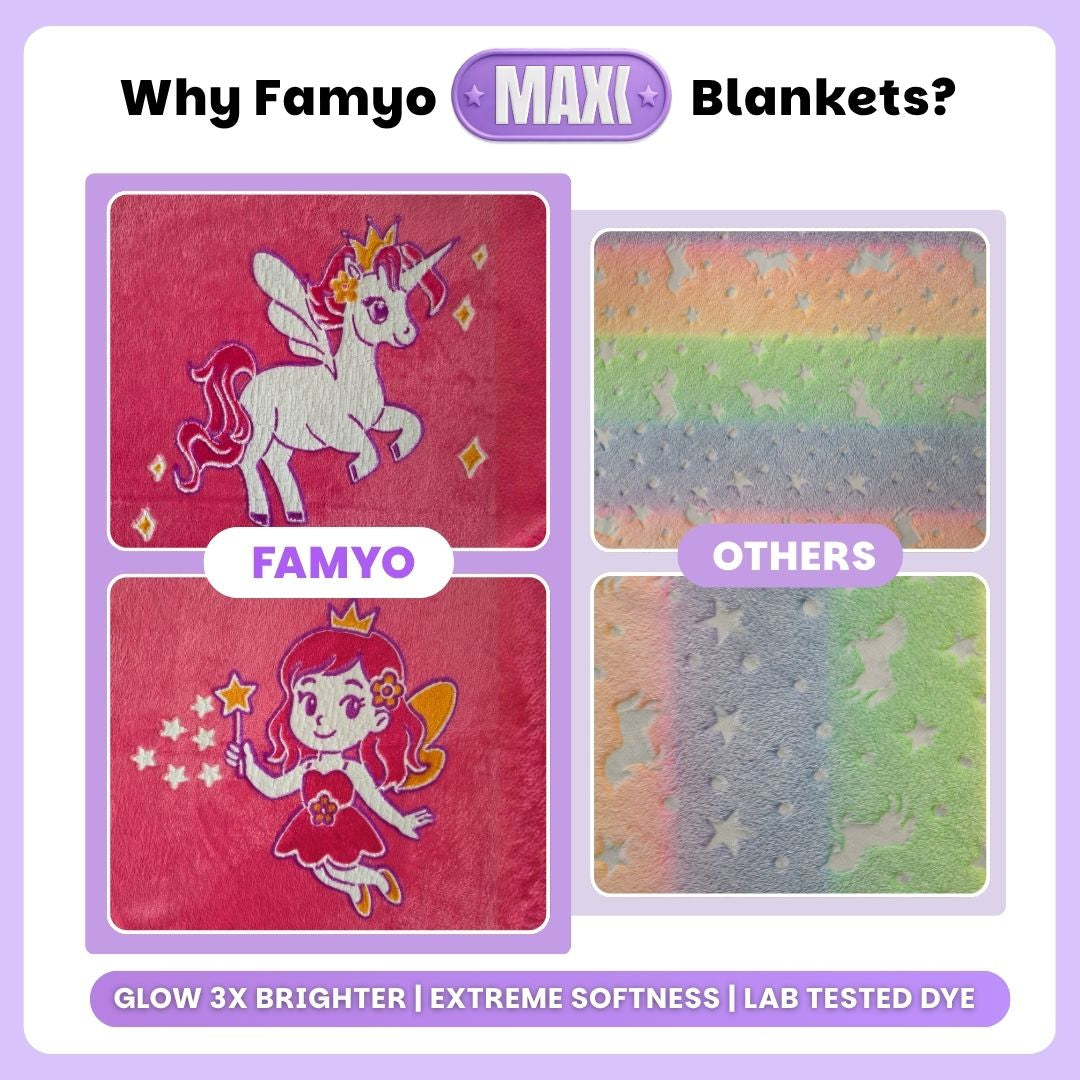 June the Unicorn Glow Blanket from Famyo Glow Maxx Series – Soft Kids Blanket, Perfect Gift for Kids 0-15 years Famyo Shop WH
