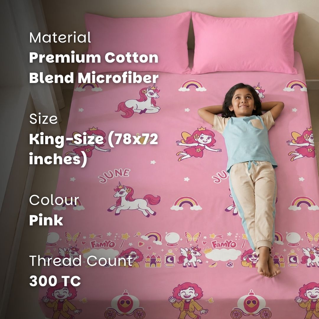 June & Fairy Unicorn Glow in the Dark Quilt/Blanket/AC Comforter, June Unicorn Glow Bedsheet & Hooded Poncho Towel Set for Kids