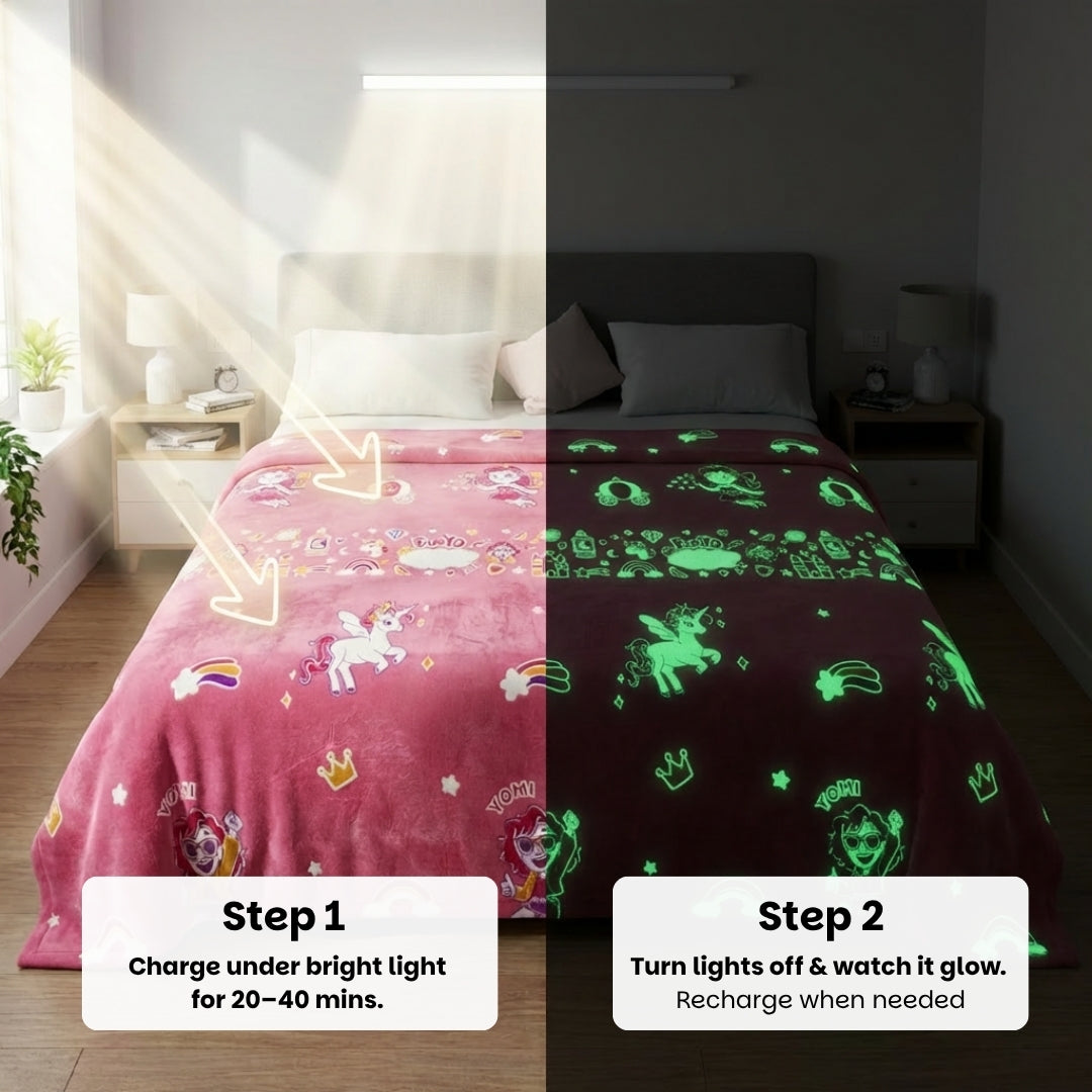June the Unicorn Glow Blanket – Glow Maxx Series | Soft Flannel AC Blanket for All-Season | Perfect Gift for Kids