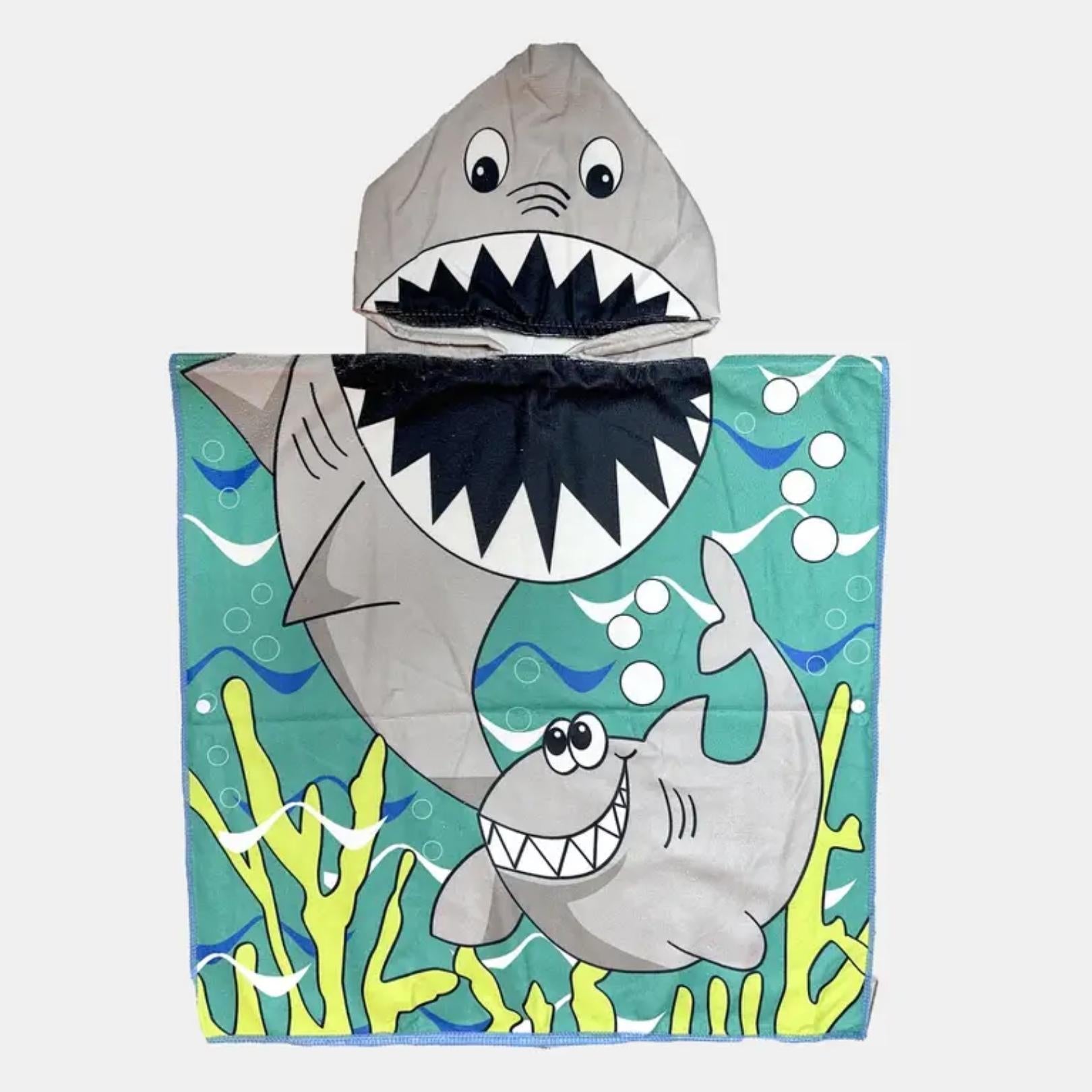 Cute Shark Poncho Towel for Kids | Hooded Beach Bath Towels for Boys & Girls | 60 x 60cm Toddler Pool Towel with Hood