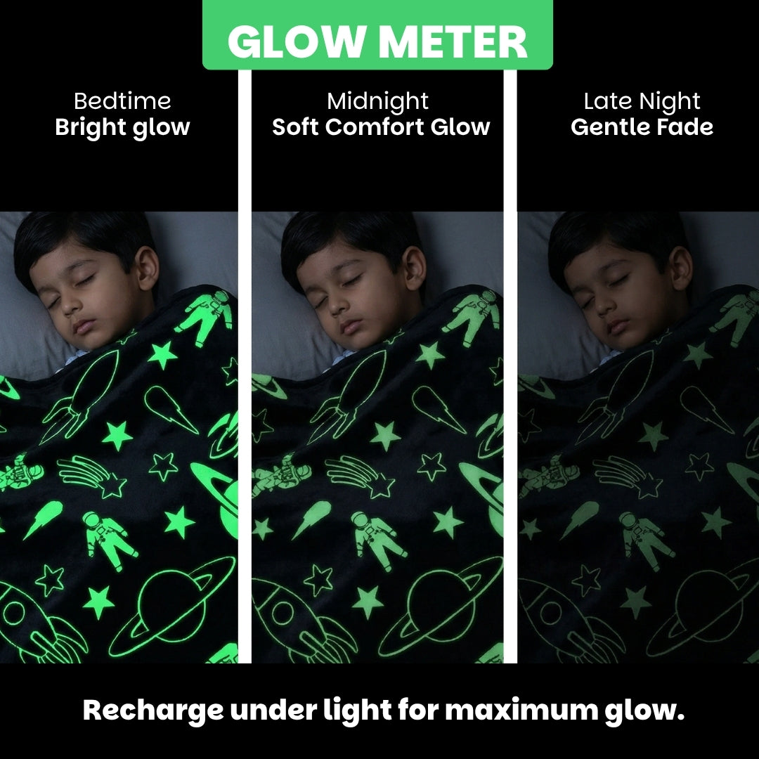 Rocket & Spaceship Glow Blanket | Soft Flannel AC Blanket for All-Season | Perfect Gift for Kids