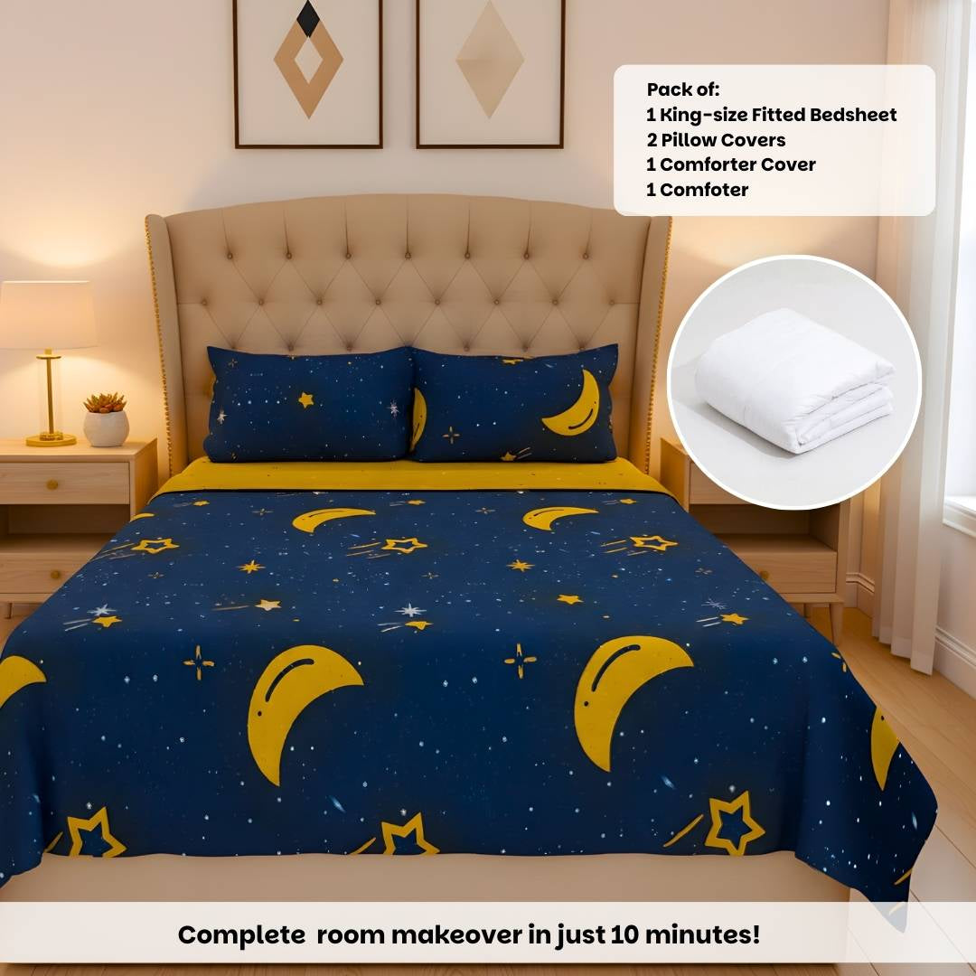 Moon & Star 250TC King Bed Sheet Set (Set of 4 or Set of 5)