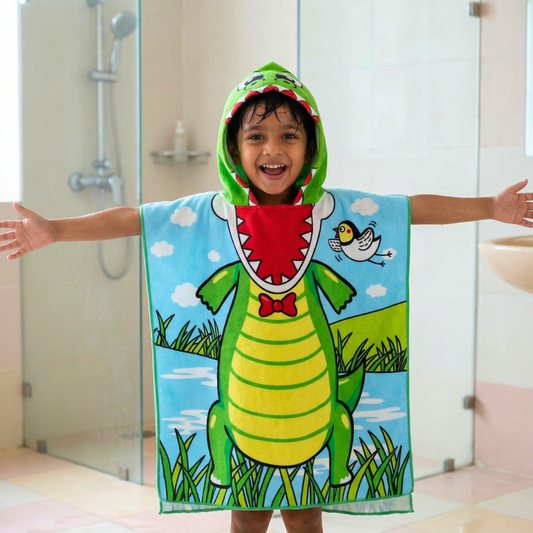 Crocodile Hooded Poncho Towel for Kids | Quick-Dry, Highly Absorbent Microfiber Bath Towel