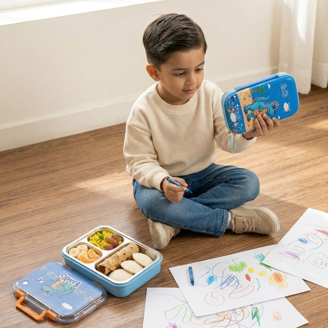 Famyo School essential - Dinosaur Bento Lunch Box and Dinosaur Pencil Pouch