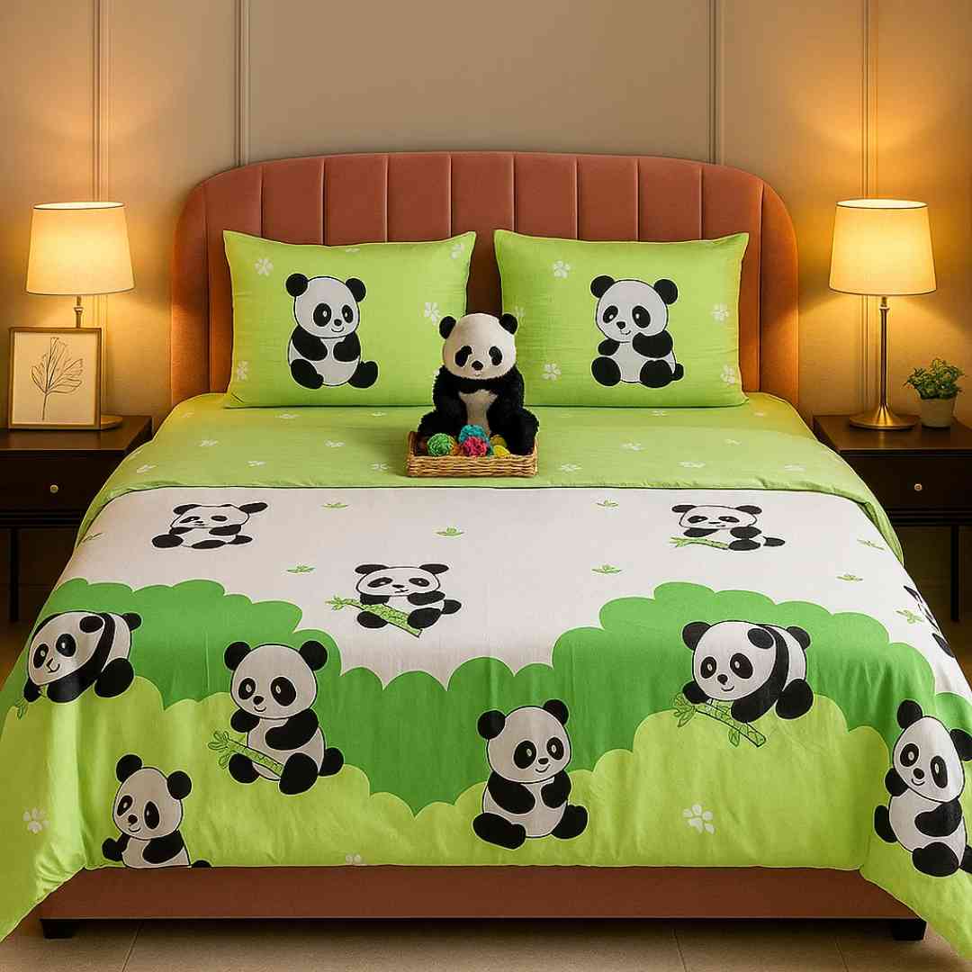 Green Panda 250TC King Bed Sheet Set (Set of 4 or Set of 5) Famyo