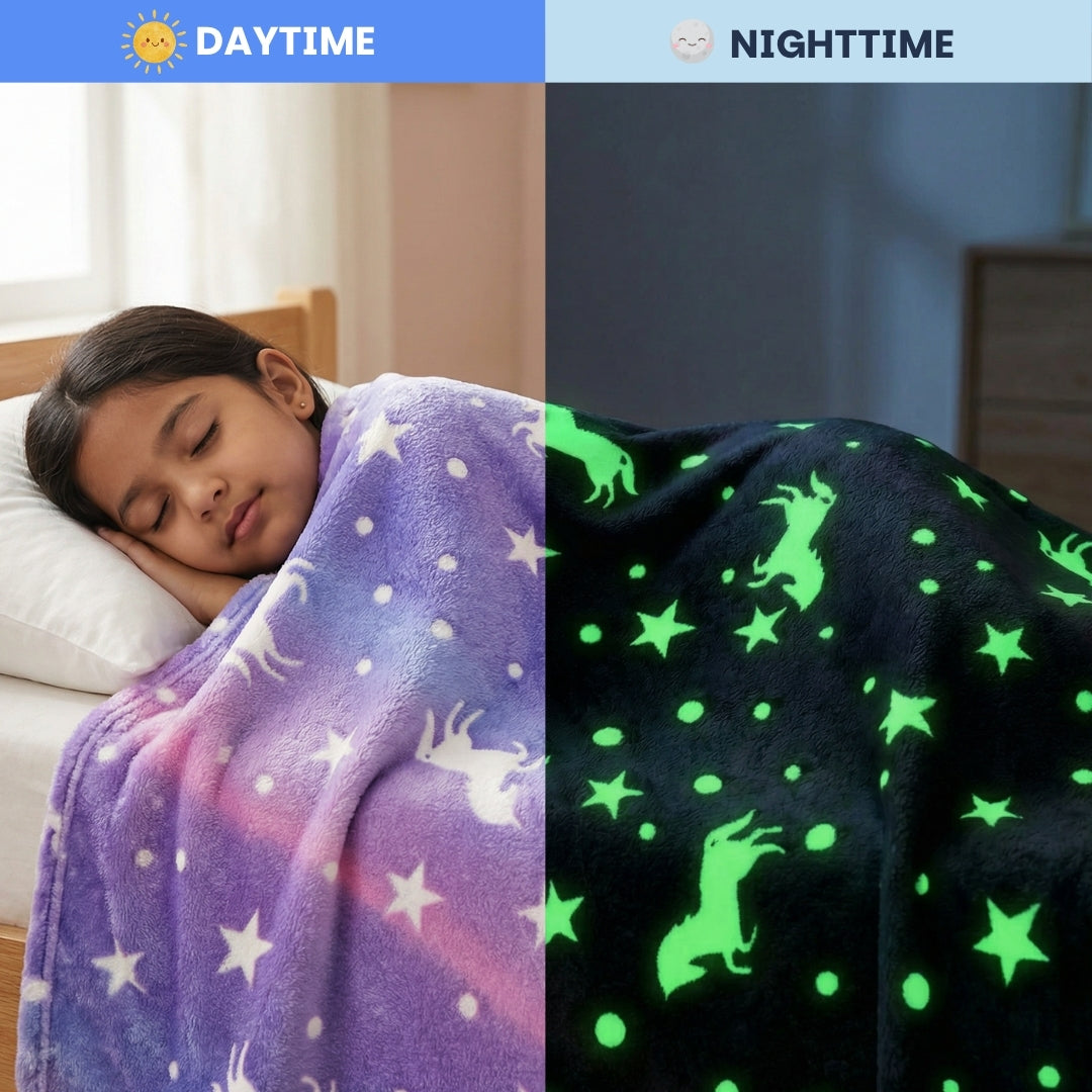 Purple Unicorn Glow Blanket | Soft Flannel AC Blanket for All-Season | Perfect Gift for Kids
