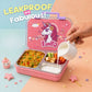 June the Unicorn bento lunch box for kids featuring 3 stainless steel compartments, 800 ml leakproof design, BPA-free outer body, child-friendly locking clips, organised meal storage, and perfect for school lunches, travel, daycare, and everyday use.
